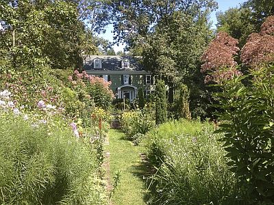 Formal garden and office building